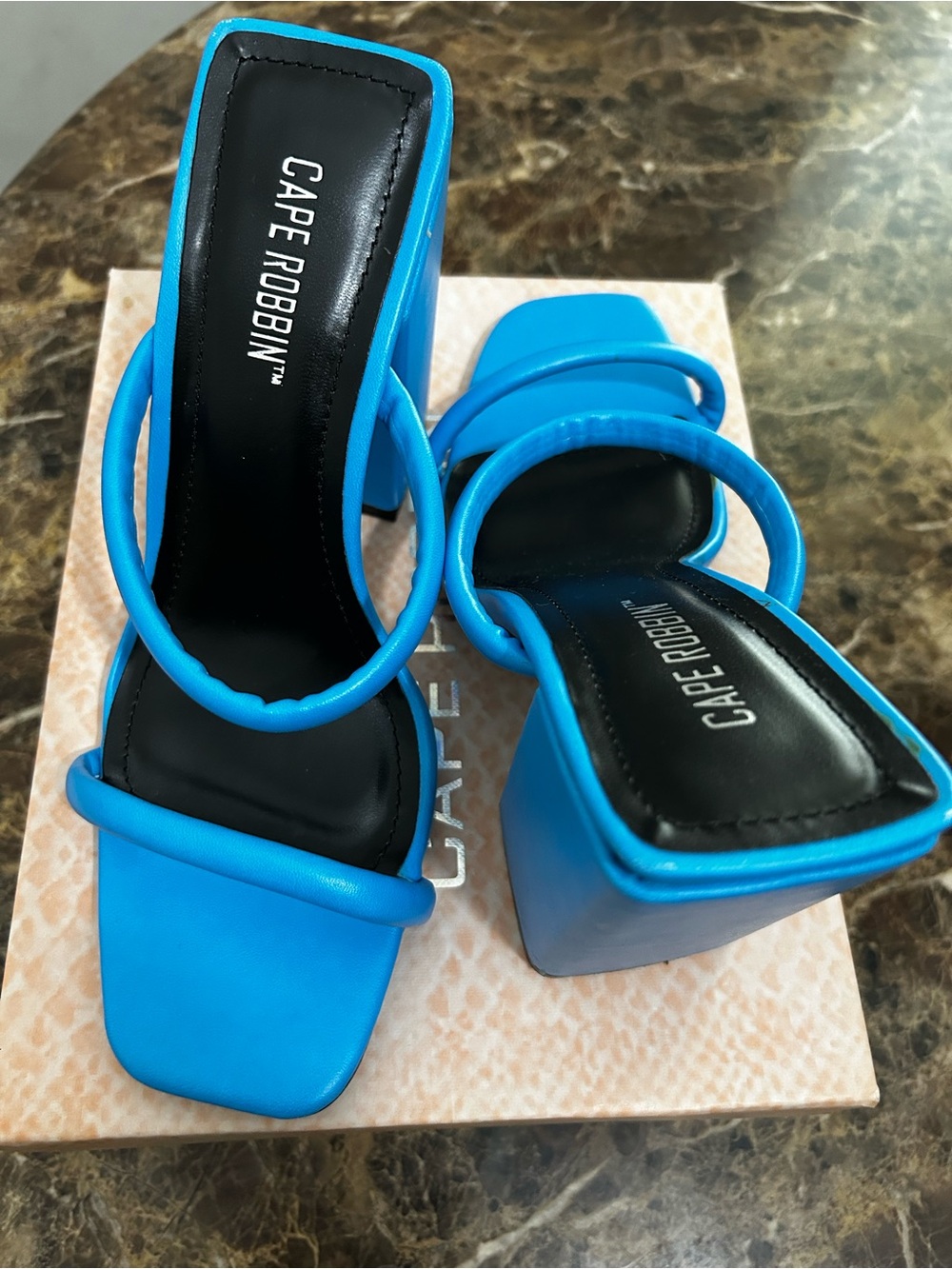 Cape Robbin Bright Blue Strappy Block Heel Sandals
